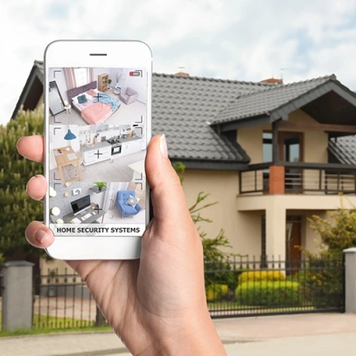Youngstown vivint phone display of cctv live feed in front of a house